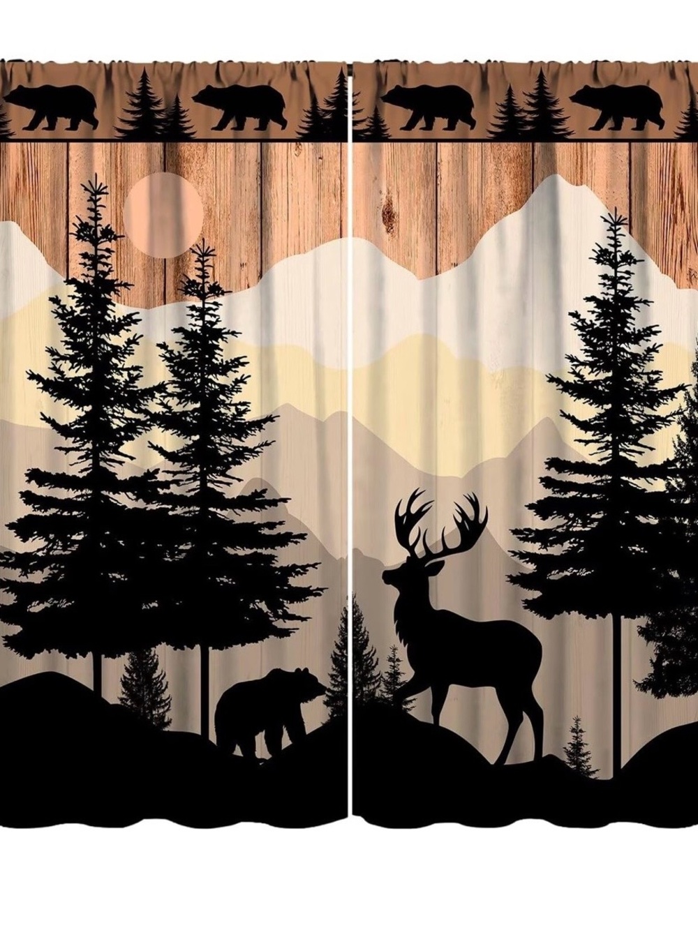 Farmhouse Forest Cabin Blackout Curtains Rustic Wooden Vintage Tree Deer Bear Bl